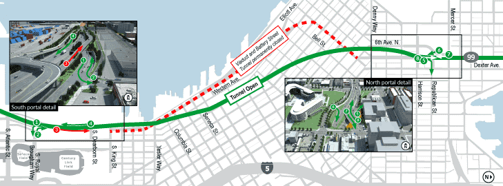 Tunnel is open, single NB off-ramp near stadiums still closed.