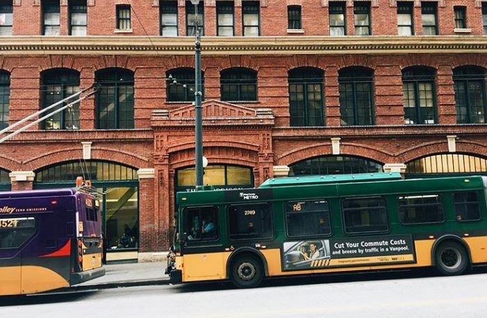Metro buses on Third Ave, Seattle. Photo by Jeanne Clark.