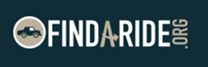 FindARide.org logo with dark blue background, text is in white and says FindARide.org and has tan accents