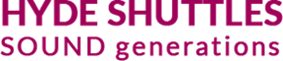 Hyde Shuttles logo in red, text says Hyde Shuttles Sound generations